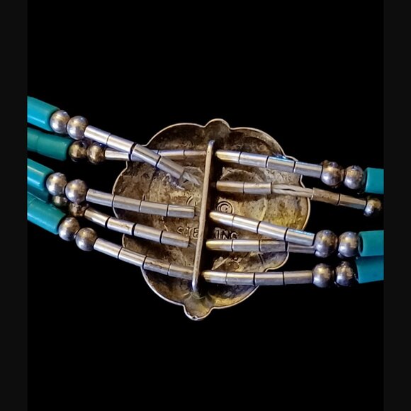 Navajo 925 Sterling Silver Liquid Silver 5 Strand Turquoise Heart Bracelet 7.25" - Picture 10 of 13